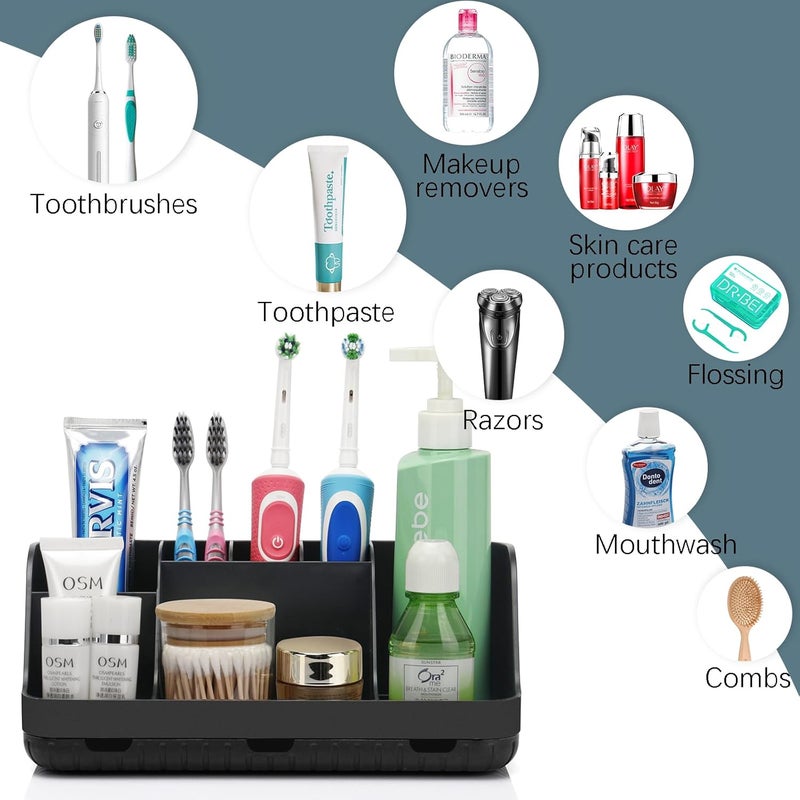 GFWARE Black Toothbrush Holder - 7 Slots Bathroom Organizer Countertop with Drainage Matte Black Electric Toothbrush and Toothpaste Holder for Bathroom Accessories Organization Vanity Sink Storage - Image 5